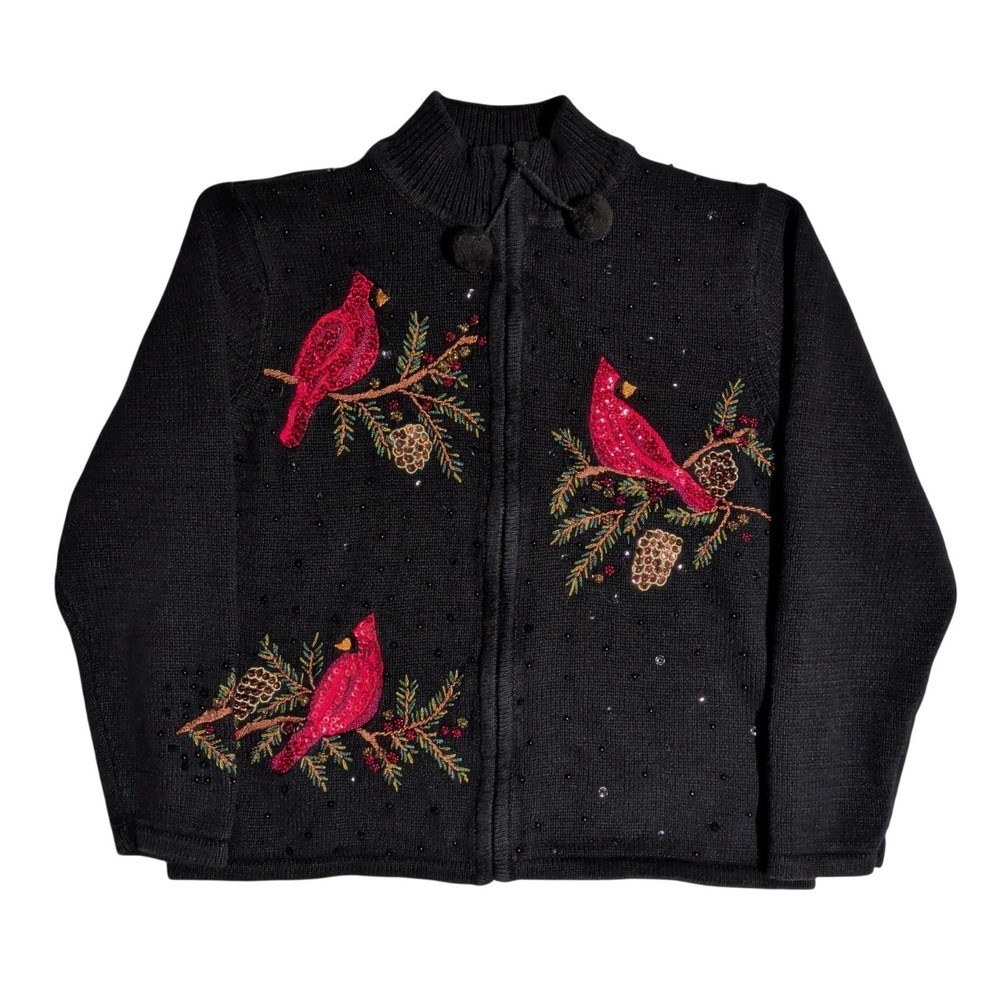 Tiara International Cardigan Sweater Womens Size M Cardinal Beaded Sequin